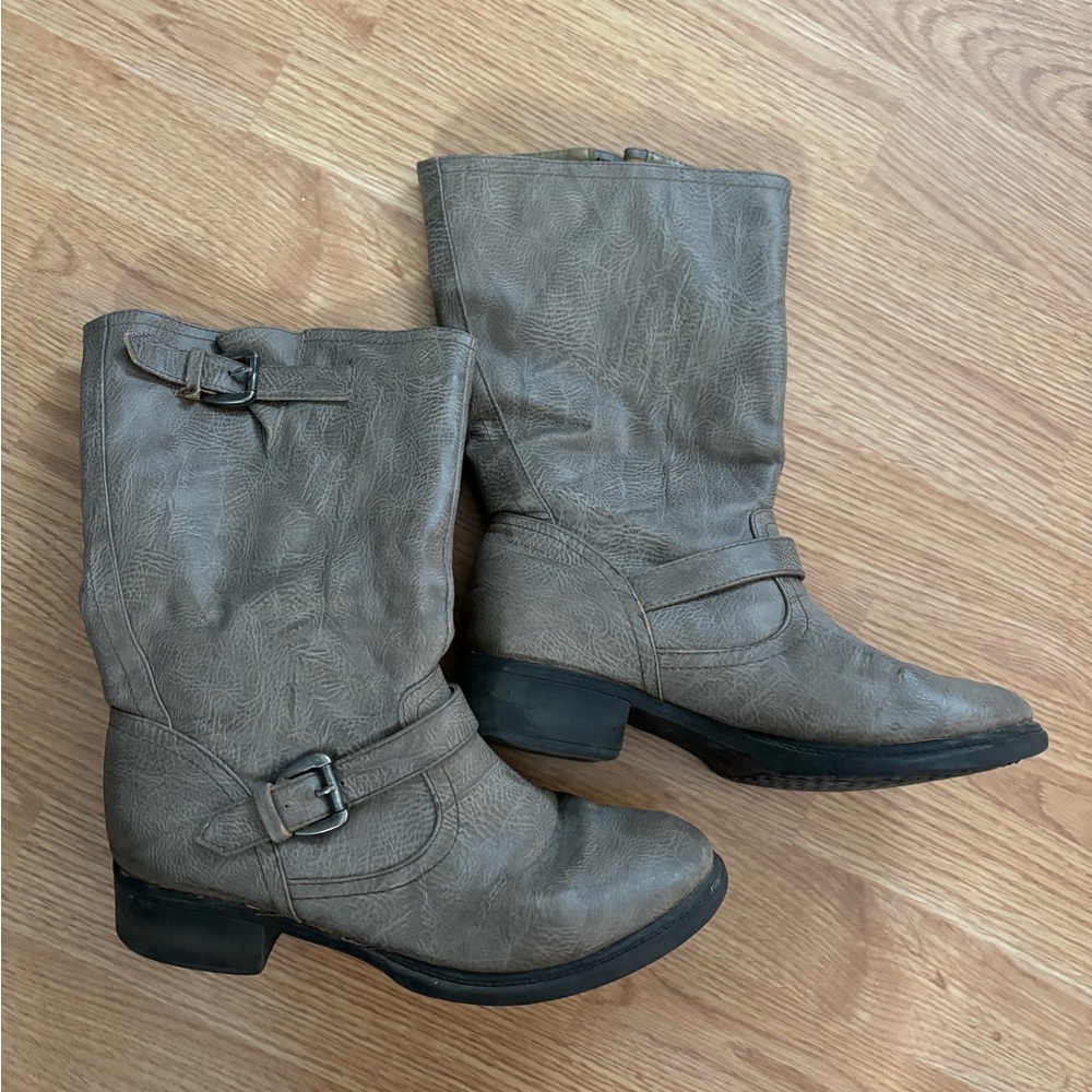 Stone colored mid calf boots